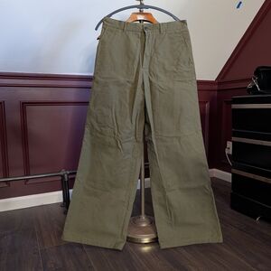 BALENCIAGA 2018 Ultra-Wide Army Green Brushed Cotton Pants 30